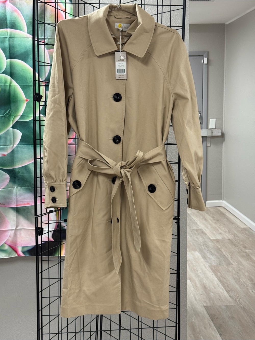 Boden Khaki-Trench Coat with Tie Waist Pit 21-24 L 44”